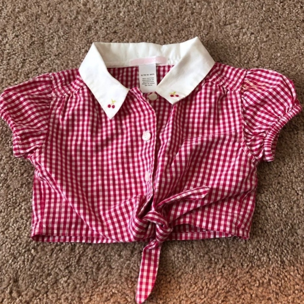 Janie and Jack Red Gingham Tie Shirt